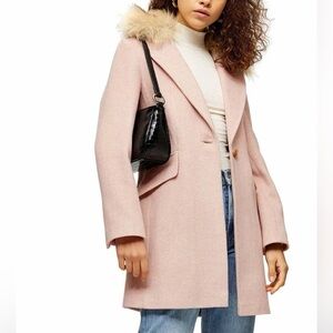 Topshop Monica Faux Fur Collar Coat in Petite